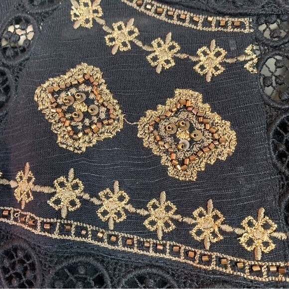 Lucky Brand Black Gold Embroidered Long Sleeve Blouse Size S Women - Picture 6 of 11